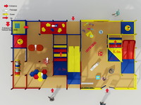 Aire de jeux intérieure commerciale pour enfants, avec structure métallique, piscine à balles et zone d'escalade, idéale pour hôtels, centres urbains et complexes hôteliers, directement de l'usine