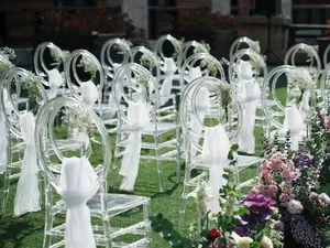 Luxury Transparent Clear Crystal Resin Acrylic Chair For Dining Outdoor Banquets Weddings Hotels