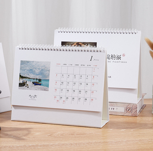 2025 Custom Logo Printed Spiral Wire Monthly Stand Flip Long Eco-Friendly Paper Table Desk Calendar Promotional Customizable