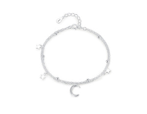 925 Silver Star Moon Silver Tone Star Moon Double Layer <b>Bracelet</b> <b>Adjustable</b> Celestial Charm Chain <b>Bracelet</b> - Product Image 1