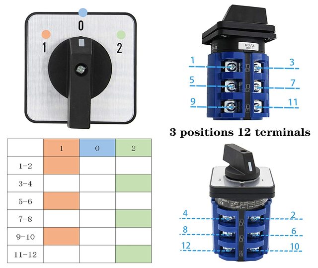 Universal Changeover Switch CA10 Manual Electrical Universal Changeover Rotary Transfer Switch 20A 32A 660v 3P 3 Position Switch