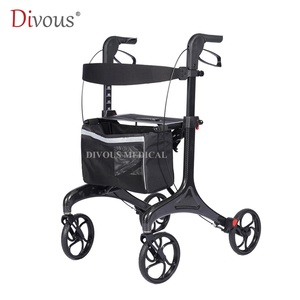 Manufacturer Carbon Fiber Portable Lightweight <b>Rollator</b> 4wheel Rolling <b>Walkers</b> Height Adjusts Walking Aid for Elderly - Product Image 1