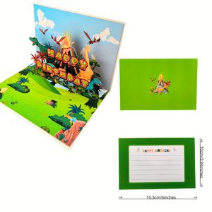 <span class=keywords><strong>Carte</strong></span> de message de cadeau d'anniversaire mignon dinosaure monde volant dinosaure volcan fond de ciel bleu cartes de voeux pop-up 3D - Product Image 5