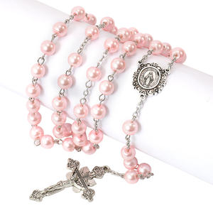 진주 8mm 비즈 묵주 목걸이 세인트 메리 아버지 센터피스 성체 묵주 - Product Image 2