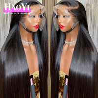Wig Rambut Sintetis Lurus Halus Panjang 30 Inch, Pre-plucked 13*6 Lace Frontal Wig, Warna Hitam Alami, Potongan Berlapis, Wig Tanpa Simpul untuk Wanita