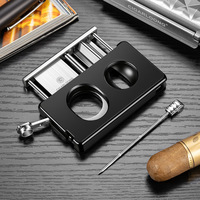 Coupe-cigares multifonctionnel 5 en 1 portable de luxe en acier inoxydable noir avec coupe en V, coupe droite, poinçon à cigares et support