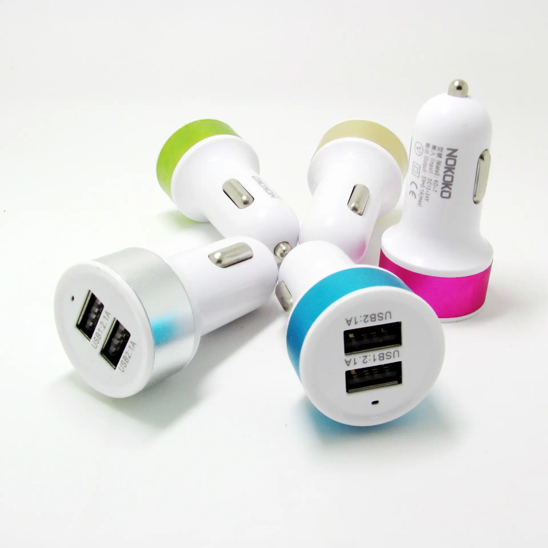 1A/2.1A color full alloy ring dual double 2 usb mobile phone car charger adapter