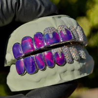 Grilles dentaires personnalisées en argent massif S925 avec diamants de laboratoire Moissanite D VVS et opale, effet glacé