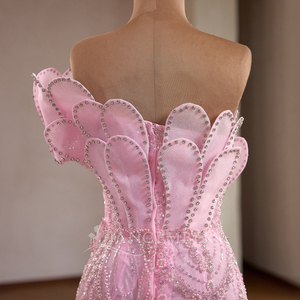Robe de bal rose RSM261025, col cœur, appliques, en mousseline, longueur cheville, soutien-gorge intégré, fermeture éclair au dos, coupe naturelle - Product Image 6