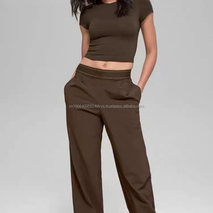 Custom Luxury Logo High Waist Elastic Ribbon Casual Loose Wide Leg Breathable Eco-Friendly Spandex/Polyester Track - Product Image 5