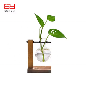 קטן בסגנון טרי זכוכית טרריום זכוכית מקורה צמח אגרטל זכוכית עם לעמוד עץ - Product Image 3