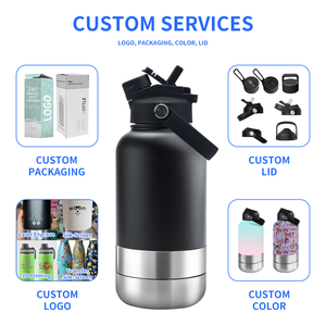 Okkpets oem 3 ב 1 בקבוק מים כלב נירוסטה 32 עוז חיות מחמד נסיעות מזון בחוץ עם 2-in-1 קש ומכסה spout מכסה - Product Image 5