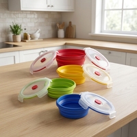 Lot de 4 boîtes à lunch pliables en silicone sans BPA, multi-niveaux, chauffables, étanches, avec couvercles et compartiments portables
