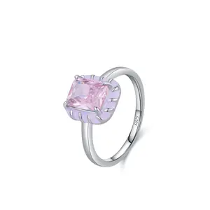 Luxury wedding engagement eternity rings 925 sterling silver pink zircon inlaid purple enamel square ring