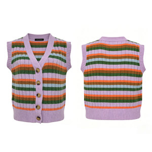 Fashion Vest Sweater Top for Women Striped Knitted Vest for <strong>Ladies</strong> <strong>Cardigan</strong> <strong>Sleeveless</strong> Daily Commuting Wear - Product Image 2