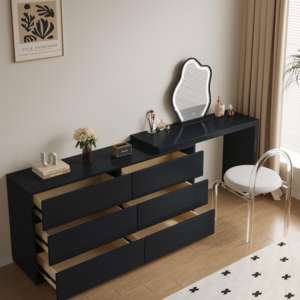 Coiffeuse de luxe <span class=keywords><strong>en</strong></span> bois pour chambre Vanité Table de maquillage et miroir Coiffeuse Style crème <span class=keywords><strong>Commode</strong></span> avec lumière LED - Product Image 6