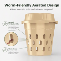 Composteur encastrable avec couvercle, aéré et adapté aux vers, en plastique, pour jardin, potager, déchets alimentaires et recyclage organique