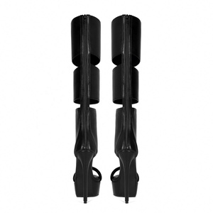 Sandales bottes à <span class=keywords><strong>talon</strong></span> plateforme pour <span class=keywords><strong>femme</strong></span>, style européen, sexy, à larges rayures noires, tendance, grande taille 44 - Product Image 2