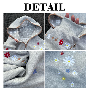 Sudadera con capucha personalizada de algodón de alta calidad con bordado floral, estilo streetwear oversize, Y2K, para hombre, color gris, con cierre de cremallera. - Product Image 6