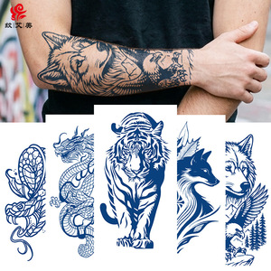 Autocollant de <span class=keywords><strong>tatouage</strong></span> semi-permanent à base de plantes 2026, motif tête de loup, crâne animalier, floral, pour hommes et femmes, résistant à l'eau, longue durée 2 semaines - Product Image 1