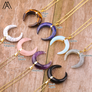 Collar Clásico con Colgante de Cuerno de Cristal, Collares con Dije de Luna Creciente de Piedra Preciosa Natural - Product Image 4