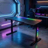 Bureau d'ordinateur de jeu RGB avec surface en fibre de carbone, table de bureau de 1,4 m pour la maison et le bureau