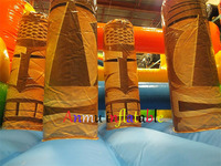 Parcours d'obstacles gonflable pour enfants, sur le thème de l'île Tiki d'Hawaï