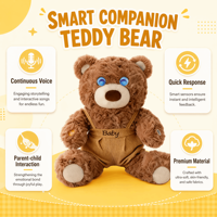 Ours en peluche interactif, fourrure marron douce, yeux bleus, réaction tactile, pour l'apprentissage préscolaire, les jeux à la maison, cadeau de vacances