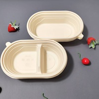 Contenant alimentaire jetable écologique en bagasse compostable à 2 compartiments pour l'emballage de la restauration rapide et le stockage des repas