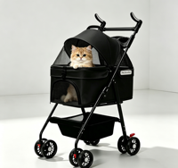 Poussette pliable 4 roues écologique en fer et lin/Oxford pour animaux de compagnie, pliage rapide à une main, sac de transport portable pour animaux de compagnie