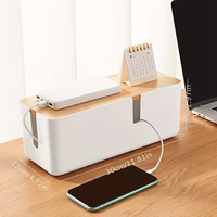 Boîte de rangement de câbles de bureau avec couvercle en bois, organisateur de câbles d'alimentation et de chargeurs, boîte de gestion des câbles avec couvercle en bois