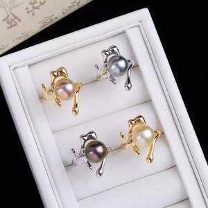 10560DIY Pearl Accessories S925 Silver Ring Empty Holder <b>Concealer</b> Silver Jewelry Holder with 9-12mm Round Beads - Product Image 2