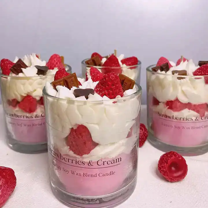 Long Lasting strawberries glass bottle scented IceCream-shaped candle for home decoration