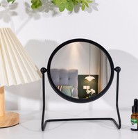 Miroir de maquillage rond noir avec cadre en métal moderne, vente en gros