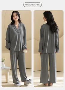 1726 Nouveaux pyjamas de maternité tricotés côtelés colorés avec coussinets de poitrine, coupe ample, pour <span class=keywords><strong>4</strong></span> saisons, vêtements de nuit pour femmes enceintes <span class=keywords><strong>et</strong></span> allaitantes - Product Image 6