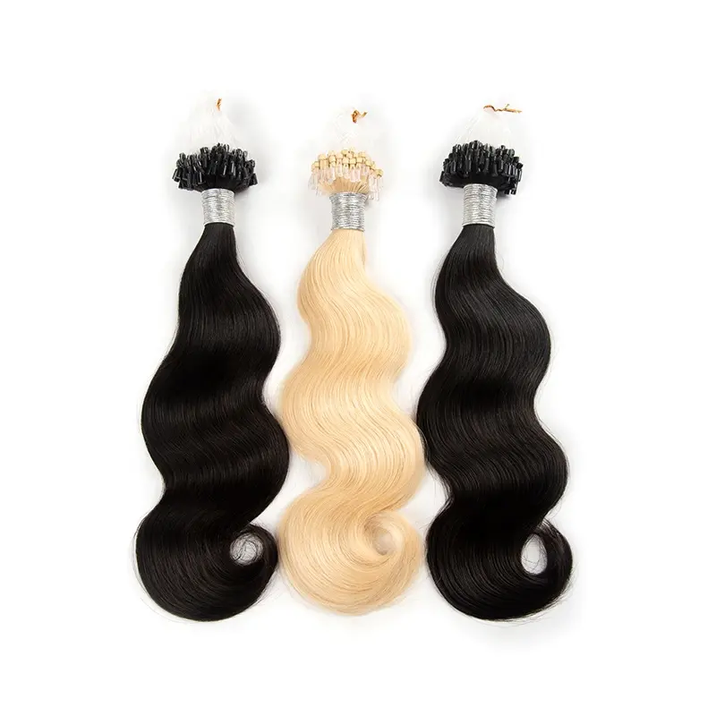 Micro Beads Weft Extensions Human Hair Extensions Kinky Straight Double Drawn Invisible Seamless Nano Micro Ring Tip Extensions