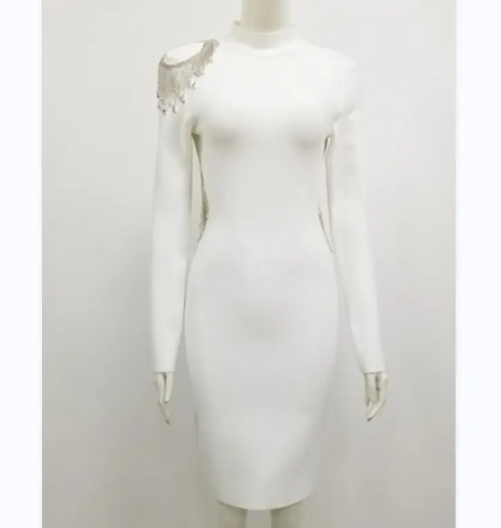 QUEENSGOWN फैंसी आइवरी Hign कॉलर ब्राइडल सरल पोशाक मरमेड tassels लघु प्रोम पोशाक