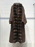Janveny 2026 Manteau long en laine mélangée de luxe pour femme avec col en vraie fourrure de renard, chaud et ample, en cachemire et fourrure