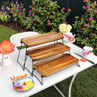Support à Cupcake rustique en bois d'acacia à 3 niveaux plateau de service pour fête Dessert Table affichage gâteau support ensemble