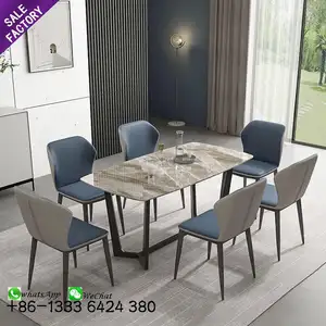 Gaya Mewah Marmer Cetak Modern Marmer Putih Atas Kaki Emas Furniture Ruang Makan 6 Kursi Makan Meja Makan Malam Set
