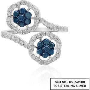 Bague de fiançailles Ornaatis en diamant floral 1,00 carat, coupe ronde, bleu blanc, argent sterling naturel, pour femme - Product Image 5