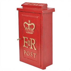 กล่องไปรษณีย์เหล็กหล่อทาสีแดงกล่องจดหมายสไตล์วินเทจ - Product Image 1