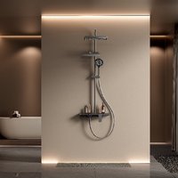 Ensemble de robinetterie de douche thermostatique en laiton, multi-modes, mural, avec sortie pour baignoire et support au sol, doté de modes de jet pluie et de jet direct
