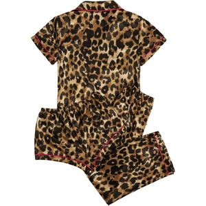 ชุดนอนลายเสือดาว 3 ชิ้นสำหรับผู้หญิง FOXA ชุดนอนผ้าซาตินแขนสั้น - Product Image 3