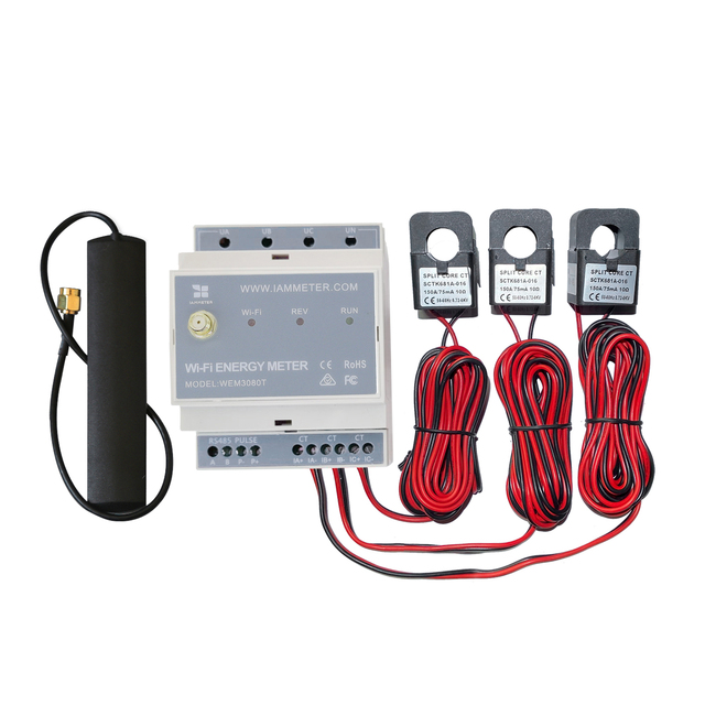 IAMMETER Bidirectional 3-Phase Energy Meter with WiFi, DIN Rail, Solar System Electricity Usage Monitor Modbus TCP/RTU, WEM3080T