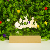 Rectangle motif de Noël Acrylique Blanc Chaud Conversion De La Lumière Hêtre Artisanat Bois Artisanat Veilleuse Décoration Cadeau Lampe Base