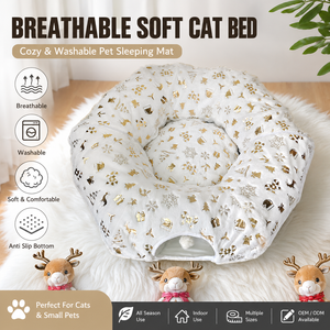 Weihnachts-Katzentunnel-Bett Weiches Waschbares Haustier-Schlafkissen Atmungsaktives Indoor-Katzennest für Kätzchen Kleine Haustiere Winternutzung - Product Image 1
