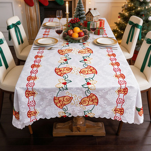 <span class=keywords><strong>Nappe</strong></span> rectangulaire en polyester imprimée motif nuage géométrique, fleur et lettre, avec pompons - Product Image 6