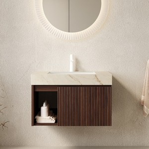 Mobile da Bagno <span class=keywords><strong>EIDEN</strong></span> 30 Pollici con Lavabo, Armadietto Sospeso, Top in Pietra Sinterizzata Crema con Venature Dorate e Lavabo in Ceramica - Product Image 1