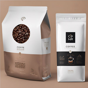 Sacs d'Emballage en Gros pour Grains de Café en Papier Kraft et Feuille d'Aluminium avec Fermeture Zippée Sachet à Fond Plat avec Valve - Product Image 1